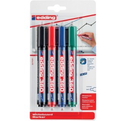 Whiteboard marker edding 360 bullet 1.5-3mm assorted blister pack of 4 pieces