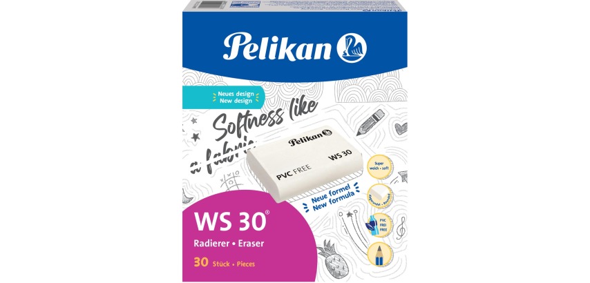 Pelikan gomme WS30, large, blanc, boîte de 30 pièces