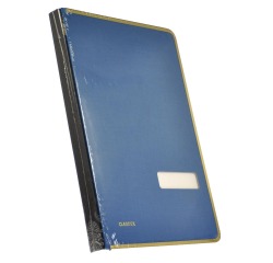 Class'ex handtekenmap, linnen omslag, met metalen beschermrand, blauw