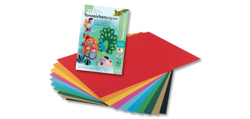 Folia gekleurd papier à dessin, 130 g, ft 21 x 29,7 cm, A4, couleurs assorties, bloc de 20 feuilles