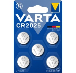 Pile bouton Varta CR2025 lithium blister 5 pièces