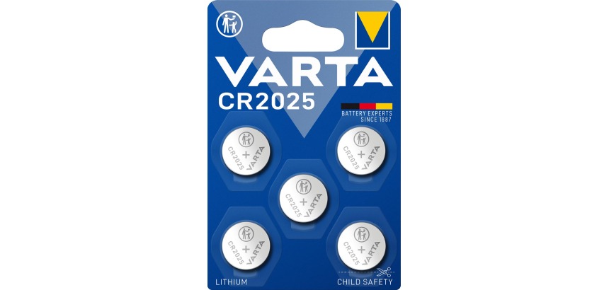Pile bouton VARTA CR2025 lithium blister 5 pièces