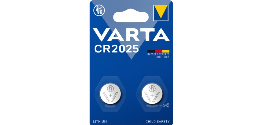 Varta Lithium Button Cell CR2025, blister pack of 2 pieces