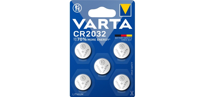 Pile bouton Varta CR2032 lithium blister de 5 pièces