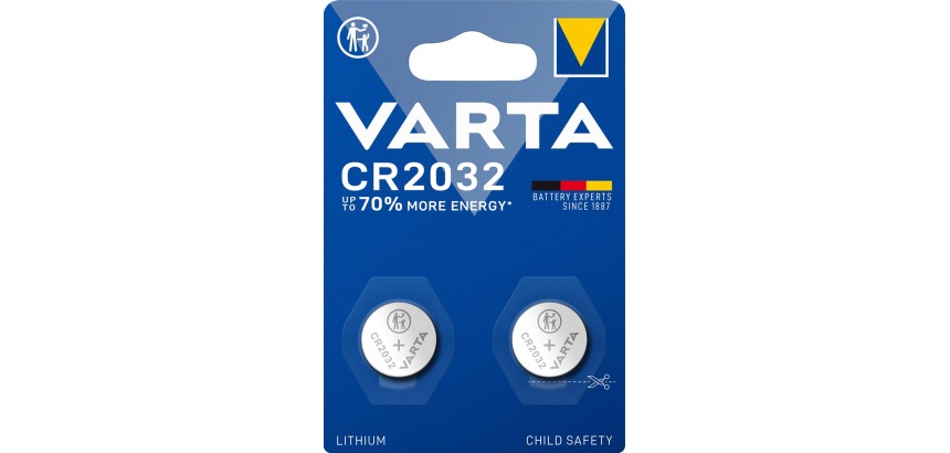 Varta pile bouton Lithium CR2032, blister de 2 pièces