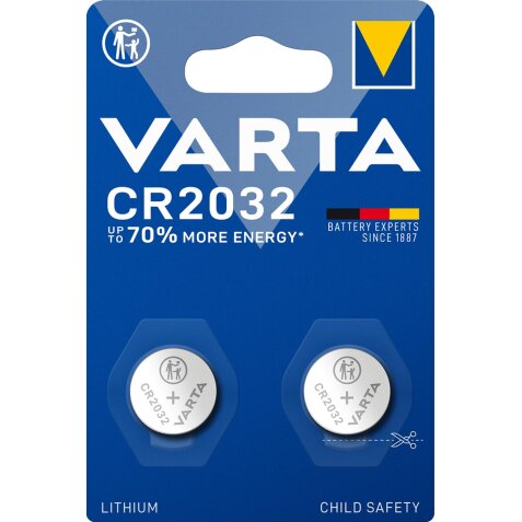 Varta pile bouton Lithium CR2032, blister de 2 pièces