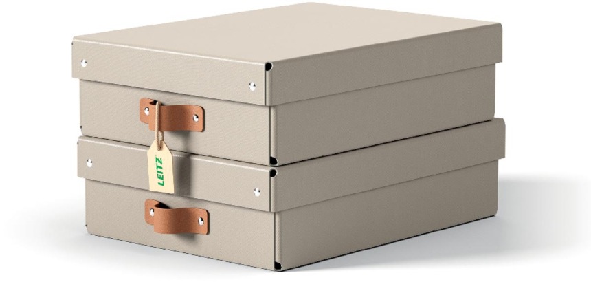 Leitz Puro boîte d'archives, medium basse, 8 litres, beige, paquet de 2 pièces