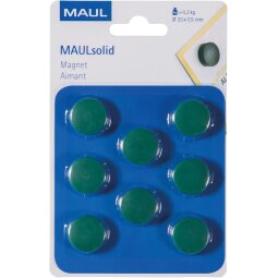 Maul Aimant Solid, Ø20mm, 0,3kg, blister 8 pces, vert