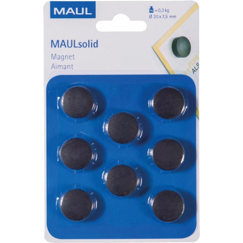 Maul Aimant Solid, Ø20mm, 0,3kg, blister 8 pces, noir