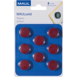 Maul Aimant Solid, Ø20mm, 0,3kg, blister 8 pces, rouge