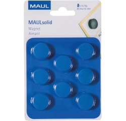 MAUL magneet Solid, 20 mm, trekkracht 300 gr, blister van 8 stuks, blauw