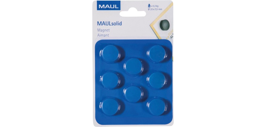 Maul Aimant Solid, 20 mm, 300 gr, blister de 8 pièces, bleu