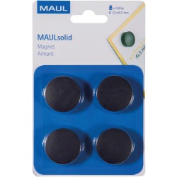 MAUL magneet Solid, 32 mm, trekkracht 800 gr, blister van 4 stuks, zwart