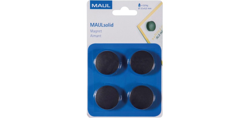 Maul Aimant Solid, 32 mm, 800 gr, blister de 4 pièces, noir