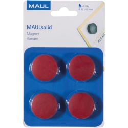 MAUL magneet Solid, 32 mm, trekkracht 800 gr, blister van 4 stuks, rood