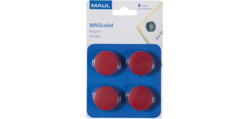 Solid Magnetic Maul, 32 mm, 800 g, blister pack of 4 pieces, red