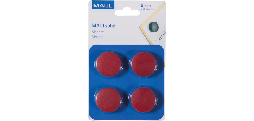Solid Magnetic Maul, 32 mm, 800 g, blister pack of 4 pieces, red