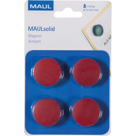 Maul Aimant Solid, Ø32mm, 0,8kg, blister 4 pces, rouge