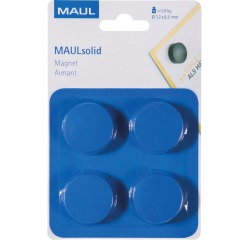 MAUL magneet Solid, 32 mm, trekkracht 800 gr, blister van 4 stuks, blauw