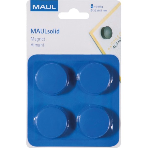 MAUL magneet Solid 32mm trekkracht  800gr blister 4 blauw