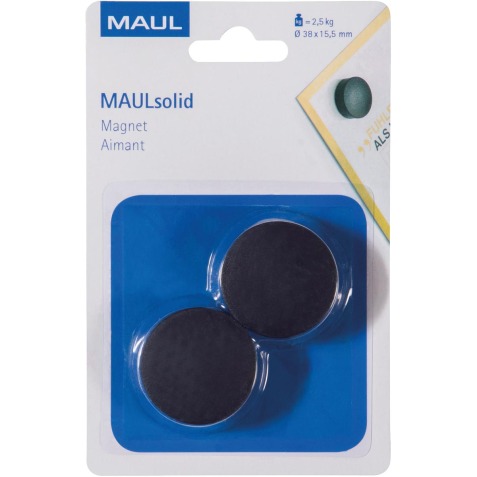 Maul Aimant Solid, 38 mm, 2,5 kg, blister de 2 pièces, noir