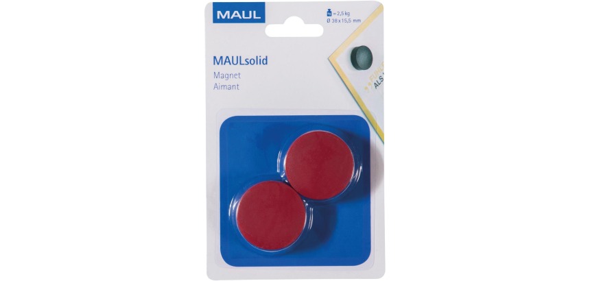 Maul Solid Magnet, 38 mm, 2.5 kg, pack of 2 pieces, red