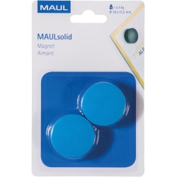 MAUL magneet Solid, 38 mm, trekkracht  2,5 kg, blister van 2 stuks, blauw