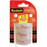 Scotch Crystal tape, 19 mm x 15 m,2 rollen + 1 gratis