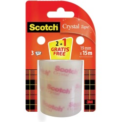 Scotch ruban Crystal transparent, Lot promotionnel, 2 rouleaux + 1 gratuit, 19 mm x 15 m