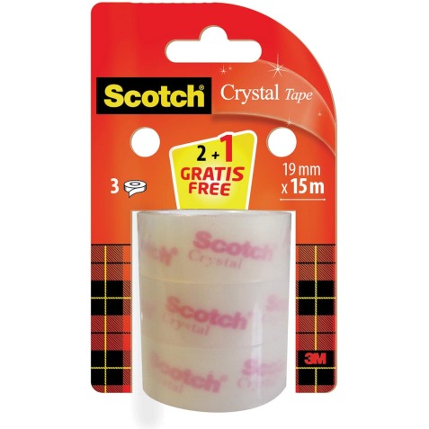 Scotch Crystal tape, 19 mm x 15 m,2 rollen + 1 gratis