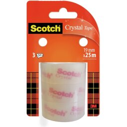 Scotch Crystal Clear Tape, Navullingen, 19 mm x 25 m, 3 rollen