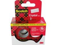 Scotch Crystal Tape ruban adhésif ft 19 mm x 7,5 m, dérouleur + 3 rouleaux, boîte brochable