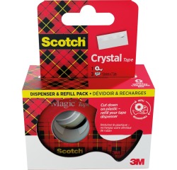 Scotch Crystal Tape ruban adhésif ft 19 mm x 7,5 m, dérouleur + 3 rouleaux, boîte brochable
