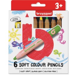 Kleurpotloden Bruynzeel Kids dik waskrijt blister à 6 stuks assorti