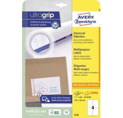 Avery Zweckform 6120, étiquettes universelles, Ultragrip, blanc, 25+5 feuilles,  105 x 148 mm