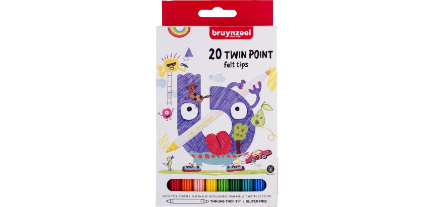 Bruynzeel Kids feutres Twin Point, set de 20 pièces en couleurs assorties