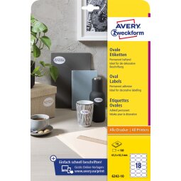 Avery Zweckform ovale etiketten, 63,5 x 42,3 mm, wit, permanent klevend 180 etiketten, 10 vellen