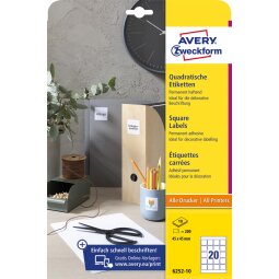 Avery Zweckform vierkante etiketten, 45 x 45 mm, wit, permanent klevend, 200 etiketten, 10 vellen