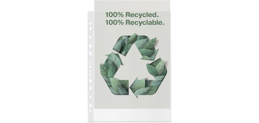 Esselte premium punched pocket, 100% recycled, A4 size, 100 microns, box of 50 pieces