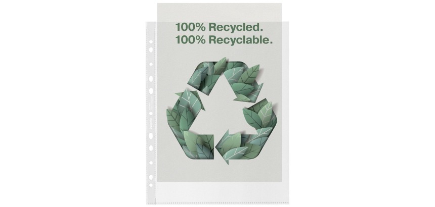 Esselte premium punched pocket, 100% recycled, A4 maxi size, 100 microns, box of 100 pieces