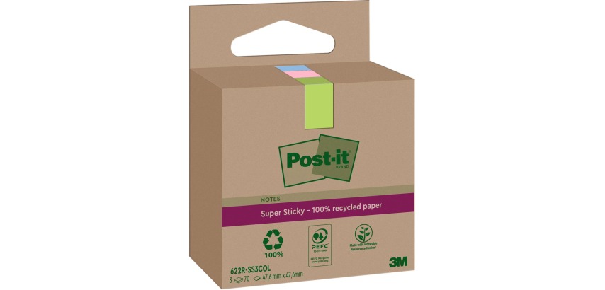 Memoblok 3M Post-it 622 RSS3COL 47.6x47.6mm assorti kleur 3 stuks