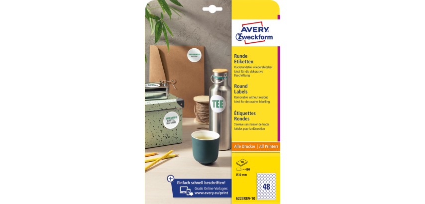 Avery Zweckform ronde etiketten, diameter 30 mm, wit, afneembaar, 480 etiketten, 10 vellen