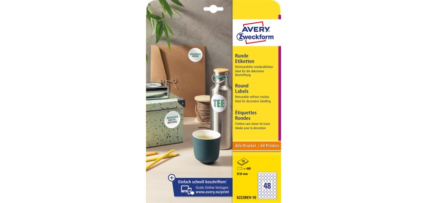 Avery Zweckform ronde etiketten, diameter 30 mm, wit, afneembaar, 480 etiketten, 10 vellen