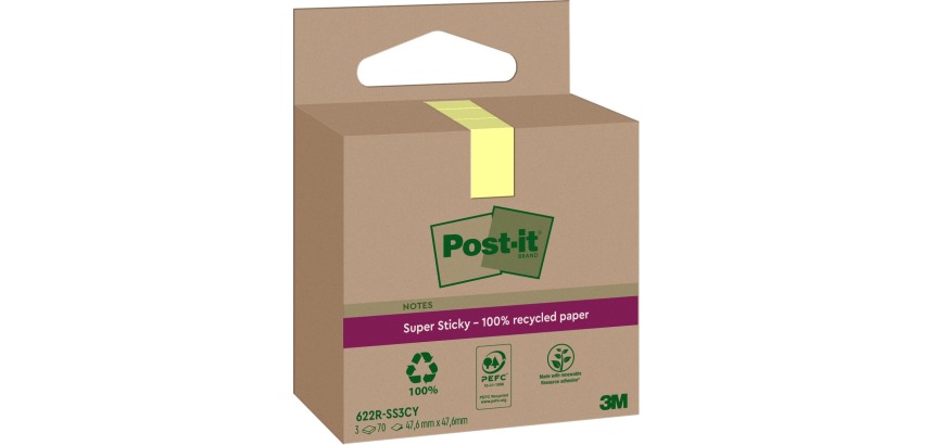 Bloc-mémos Post-it 622 RSS3CY 47,6x47,6mm jaune 3 pièces