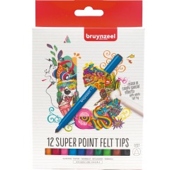 Bruynzeel Teens Super Point Felt Pen with White Eraser Set 12 Colors
