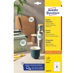 Avery Zweckform ronde etiketten, diameter 80 mm, wit, permanent klevend, 60 etiketten, 10 vellen