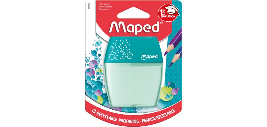 Maped potloodslijper Shaker, 2 gaats, geassorteerde kleuren, blister van 1 stuk