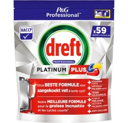 Dreft Platinum Plus Lemon tablettes pour lave-vaisselle, paquet de 59 capsules