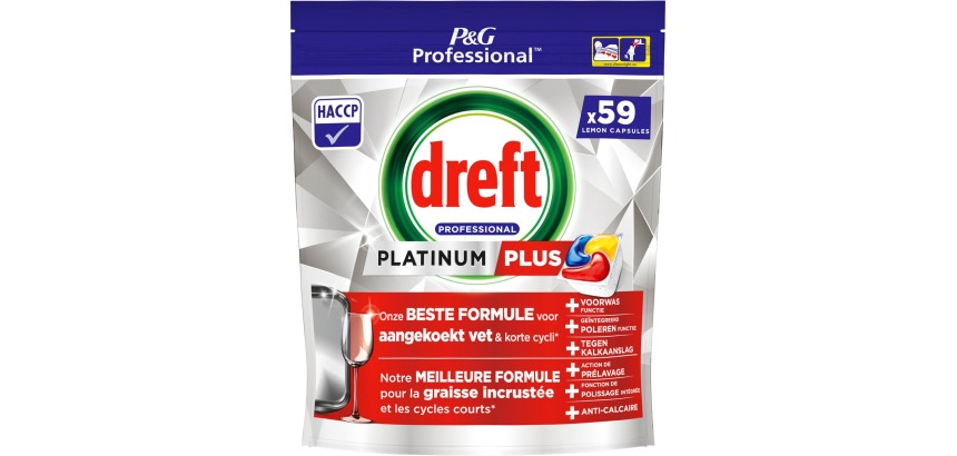 Dreft Platinum Plus Lemon tablettes pour lave-vaisselle, paquet de 59 capsules