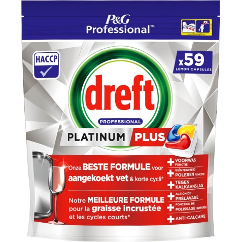 Dreft vaatwasmiddel Platinum Plus Lemon, pak van 59 capsules